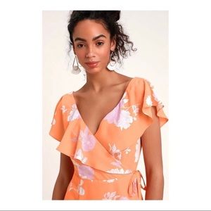 LULUS Garden Of Joy Light Orange Ruffle Wrap Dress